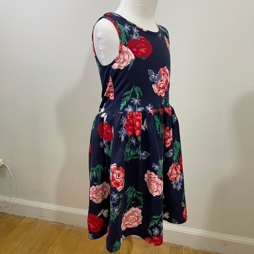 Toddler dress sz 4 - 6 blue with red pink flowers sleeveless